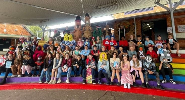 Students dressed in costumes for Book Week Parade.