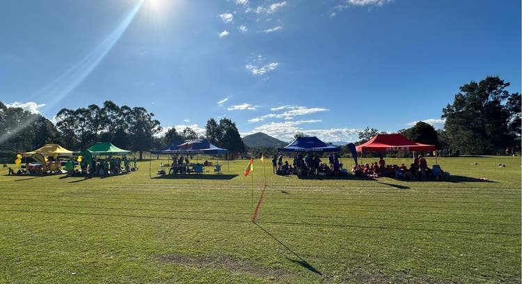 Photo of the school oval with sport house gazebos.